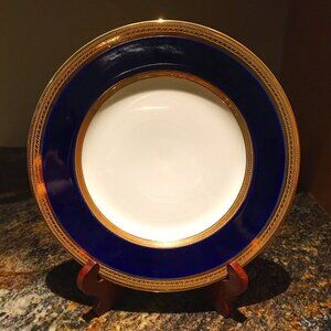 Vintage English CROWN DUCAL Cobalt and Gold Trim Dessert Plate #7